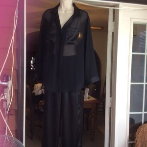 Dentelle Sheer & Satin Lg. Sleeve,Lg.Pant PJ Small